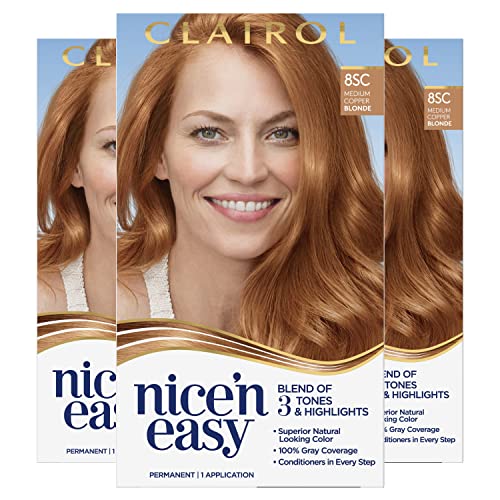 51xz7CXRfL.jpg Clairol Nice'n Easy Permanent Hair Dye, 8SC Medium Copper Blonde Hair Color, Pack of 3 - Image 1