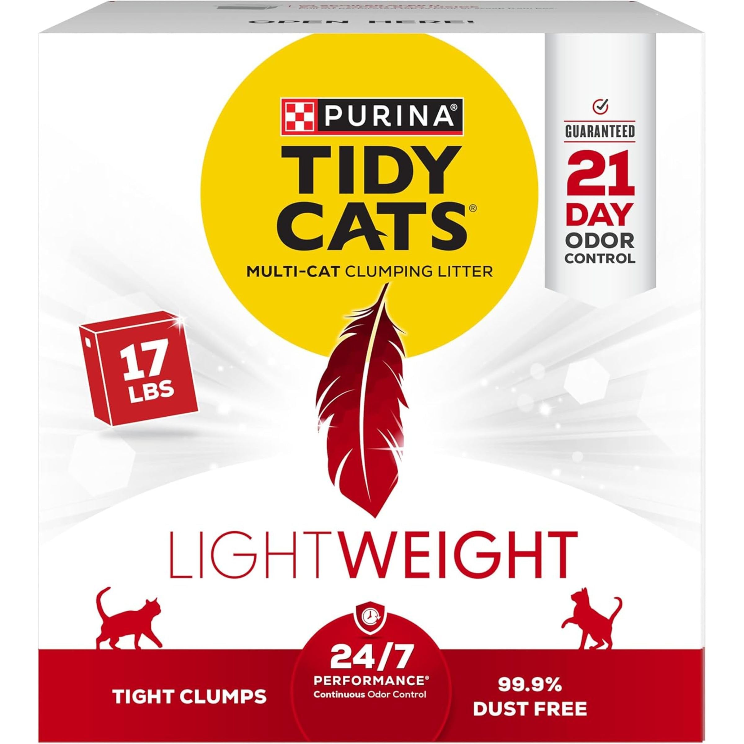 Purina Tidy Cats LightWeight 24/7 Performance Odor control, Multi-Cat, Clumping, 99.9 Percent Dust Free Cat Litter - 17 lb. Box