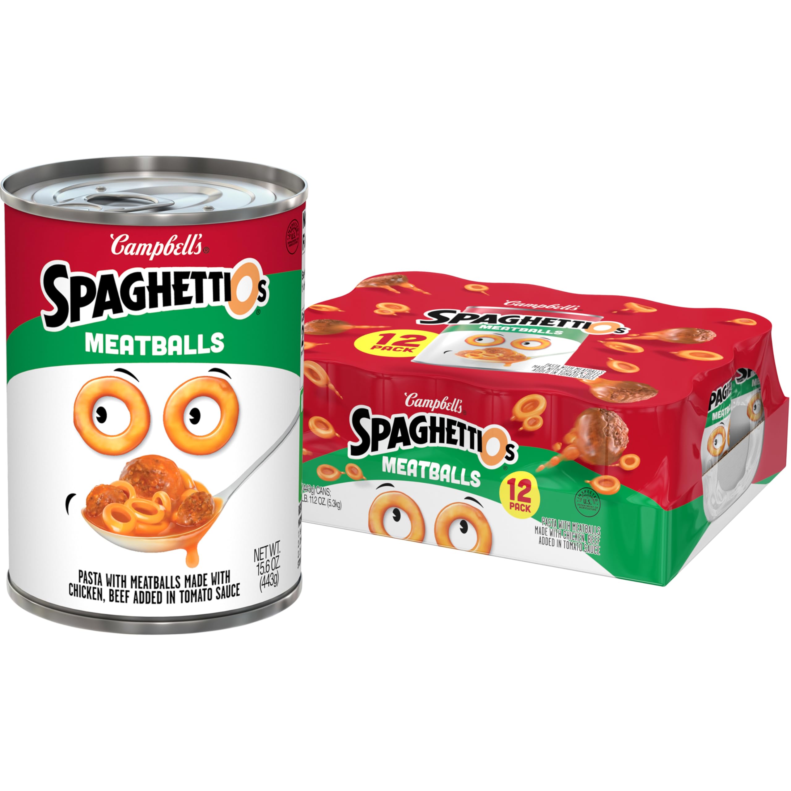 SpaghettiOs Canned Pasta with Meatballs, Healthy Snack for Kids and Adults, 15.6 OZ Can (Pack of 12)